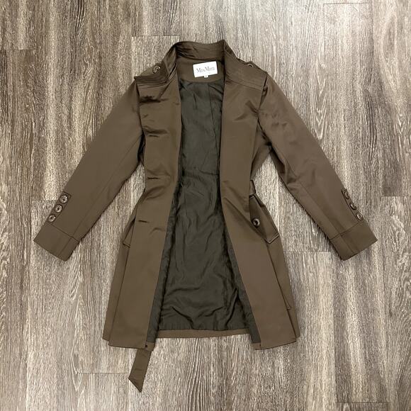 EUC Max Mara Brown Taupe Trench Coat XL Belted Double Breasted Classic Outerwear - Picture 13 of 16